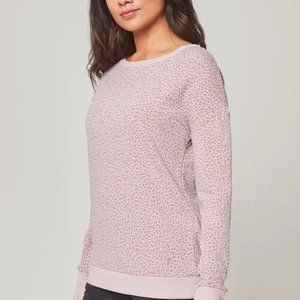 Mondetta Womens Blush Pink Leopard Print  Long Sleeve Sweater Sweatshirt…